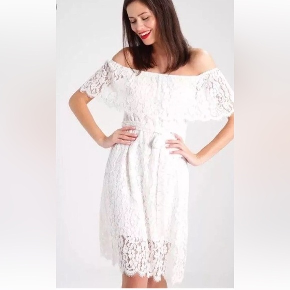 Bardot Orchid Ivory Off Shoulder Lace Dress Size 6 Romantic Bridal Shower - Picture 1 of 13